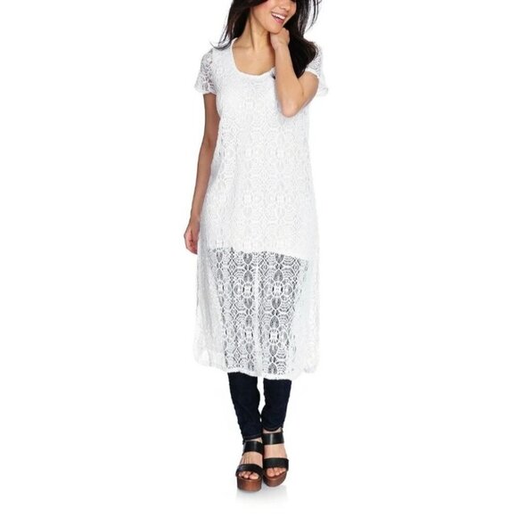 Kate & Mallory NWT White Lace Knit Short Sleeve Side Slit Tunic Top Size 2X - Picture 1 of 7